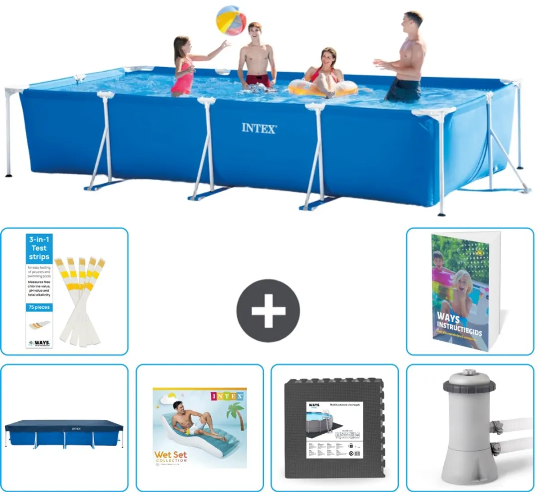 Intex Rechthoekig Frame Zwembad 450x220cm Blauw - 7-delig