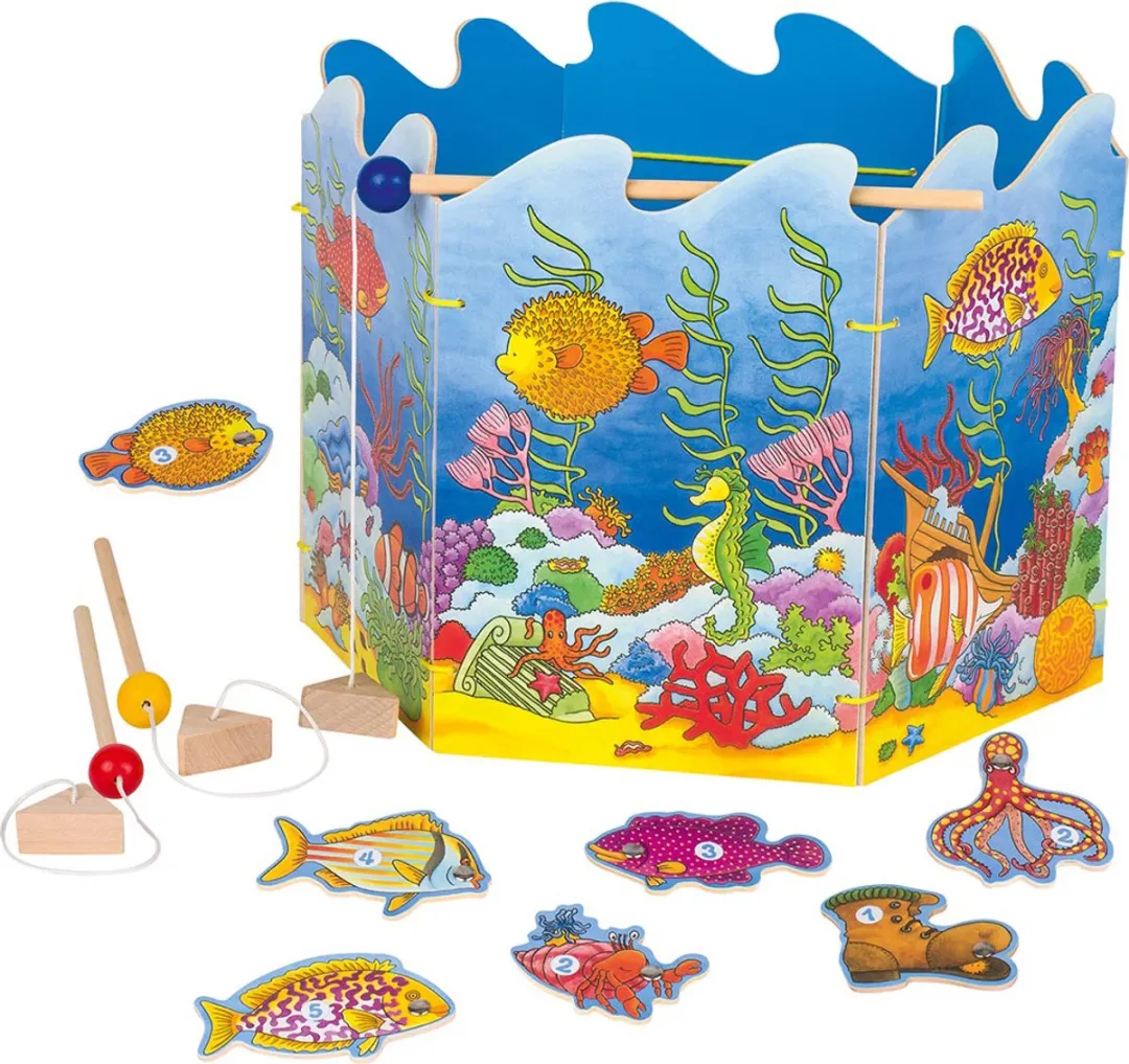 Goki Visserspel 19-delig - Ø30cm - 2 Hengels met magneet