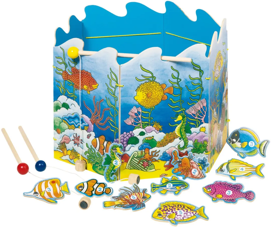Goki Visserspel 19-delig - Ø30cm - 2 Hengels met magneet
