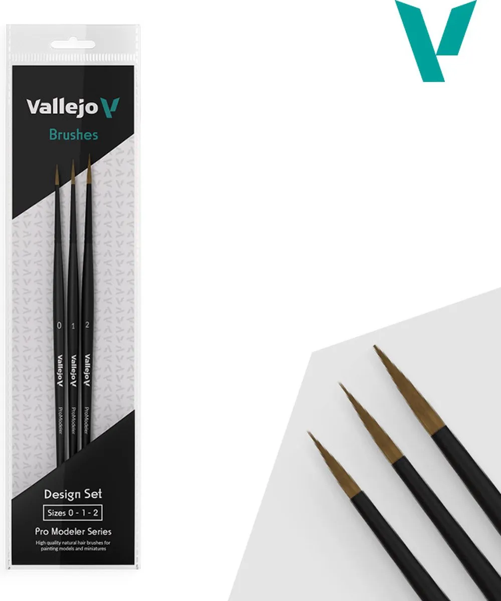 Vallejo Hobbypenseel Ontwerp Penselen Set - Natuurlijk Haar - Maten 0/1/2