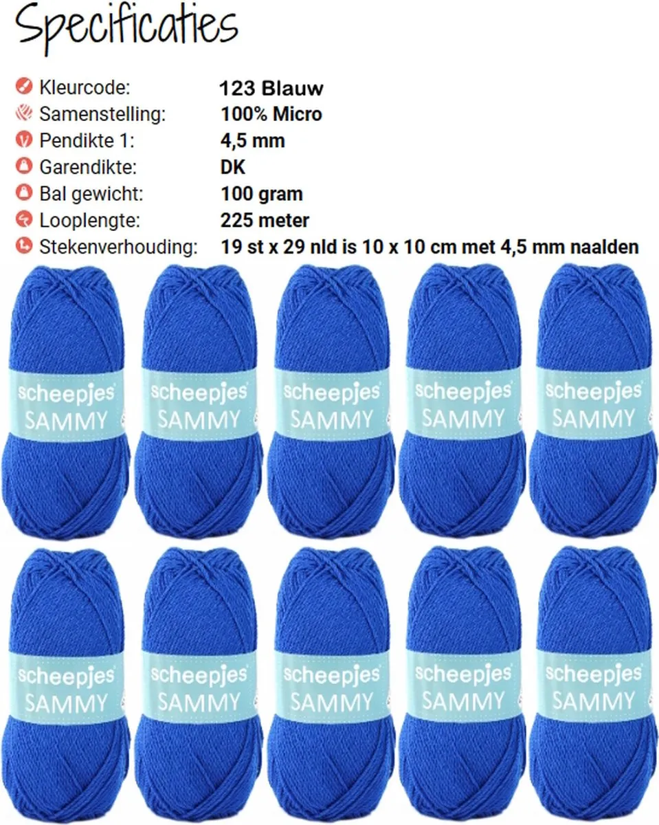 Scheepjes Sammy 123 Blauw Wol - 10x100g