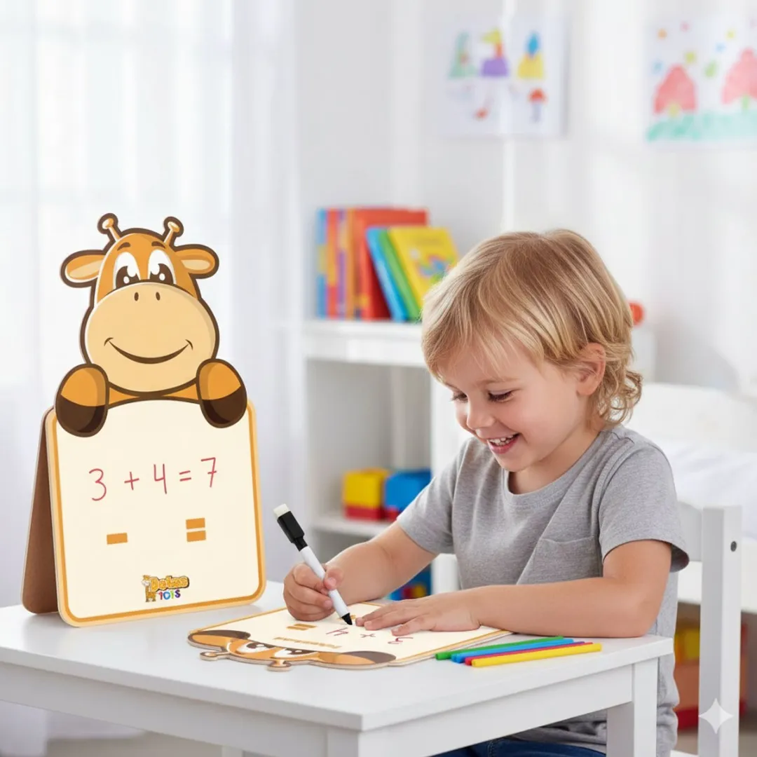 DotasToys® Rekenbord & Tekenbord - Educatief Speelgoed 4 Jaar - Leren Tellen en Rekenen met Whiteboard, Whiteboardstift, 100 Telstokjes & Werkboek 20 pp.