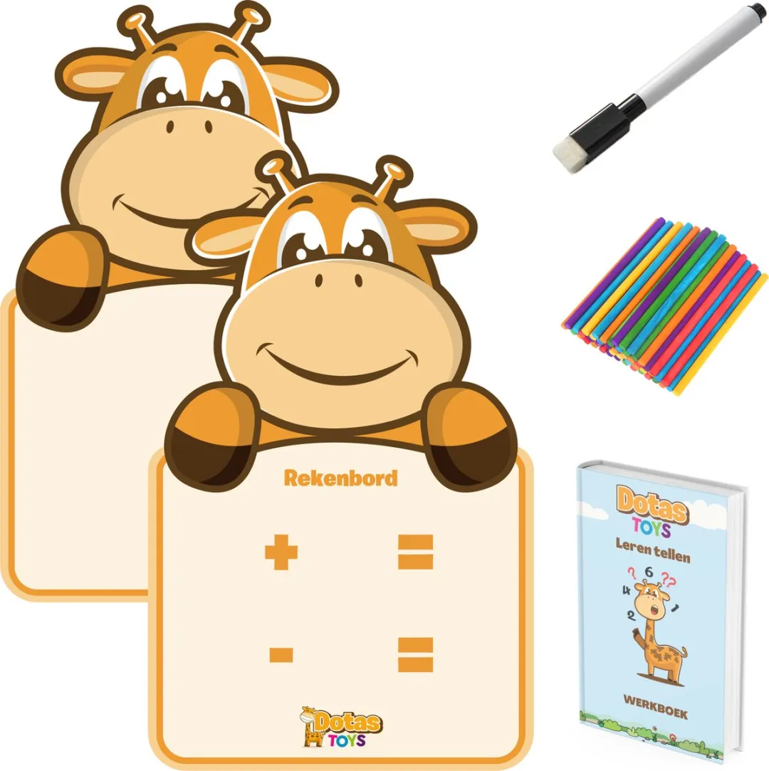 DotasToys® Rekenbord & Tekenbord - Educatief Speelgoed 4 Jaar - Leren Tellen en Rekenen met Whiteboard, Whiteboardstift, 100 Telstokjes & Werkboek 20 pp.