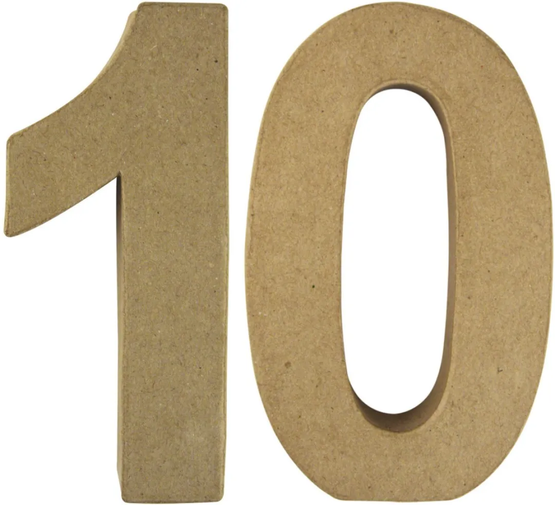 Rayher Papier Mâché 3D Cijfer 10 - 15x9x3cm - Beige