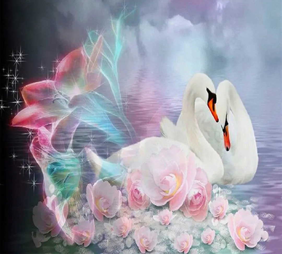 VDTOYS Diamond Painting VDTA078 Romantic Swans 55x45cm