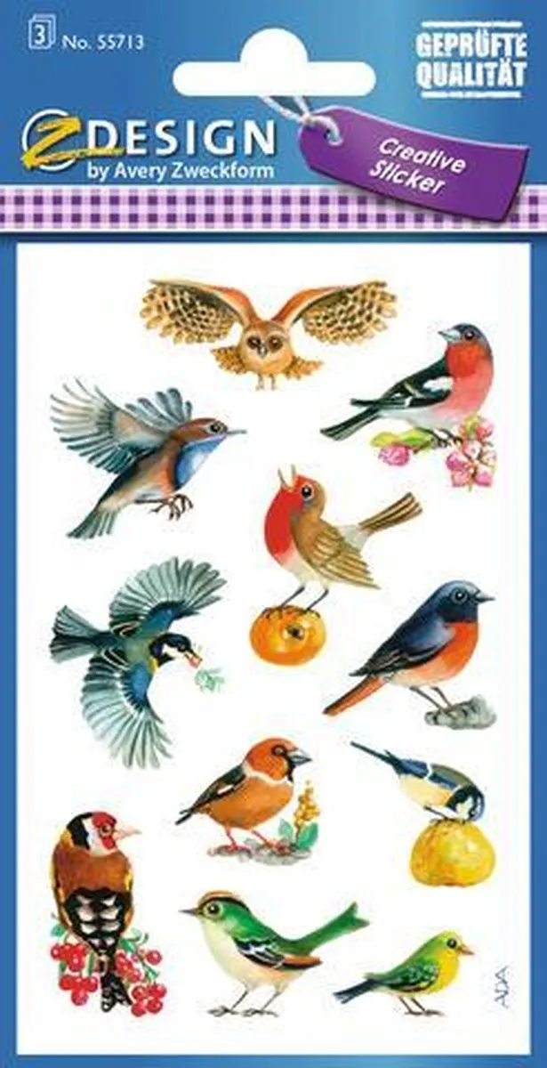 Avery Z-design Vogelstickers - 3 Vel Multicolor