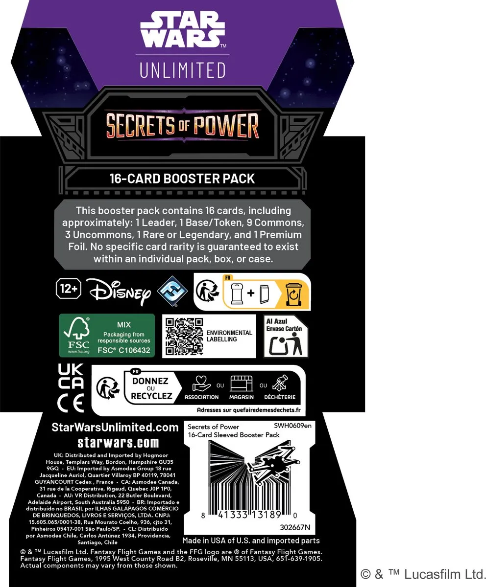 Fantasy Flight Games Star Wars Unlimited Secrets of Power Sleeved Booster