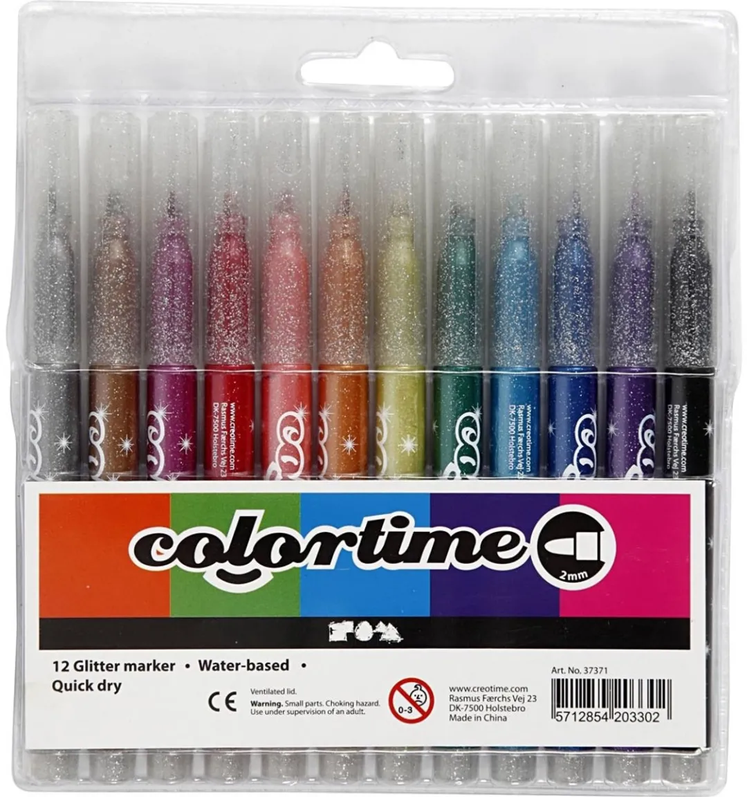 Colortime Glitterstiften Set - 12 Stuks Multikleur