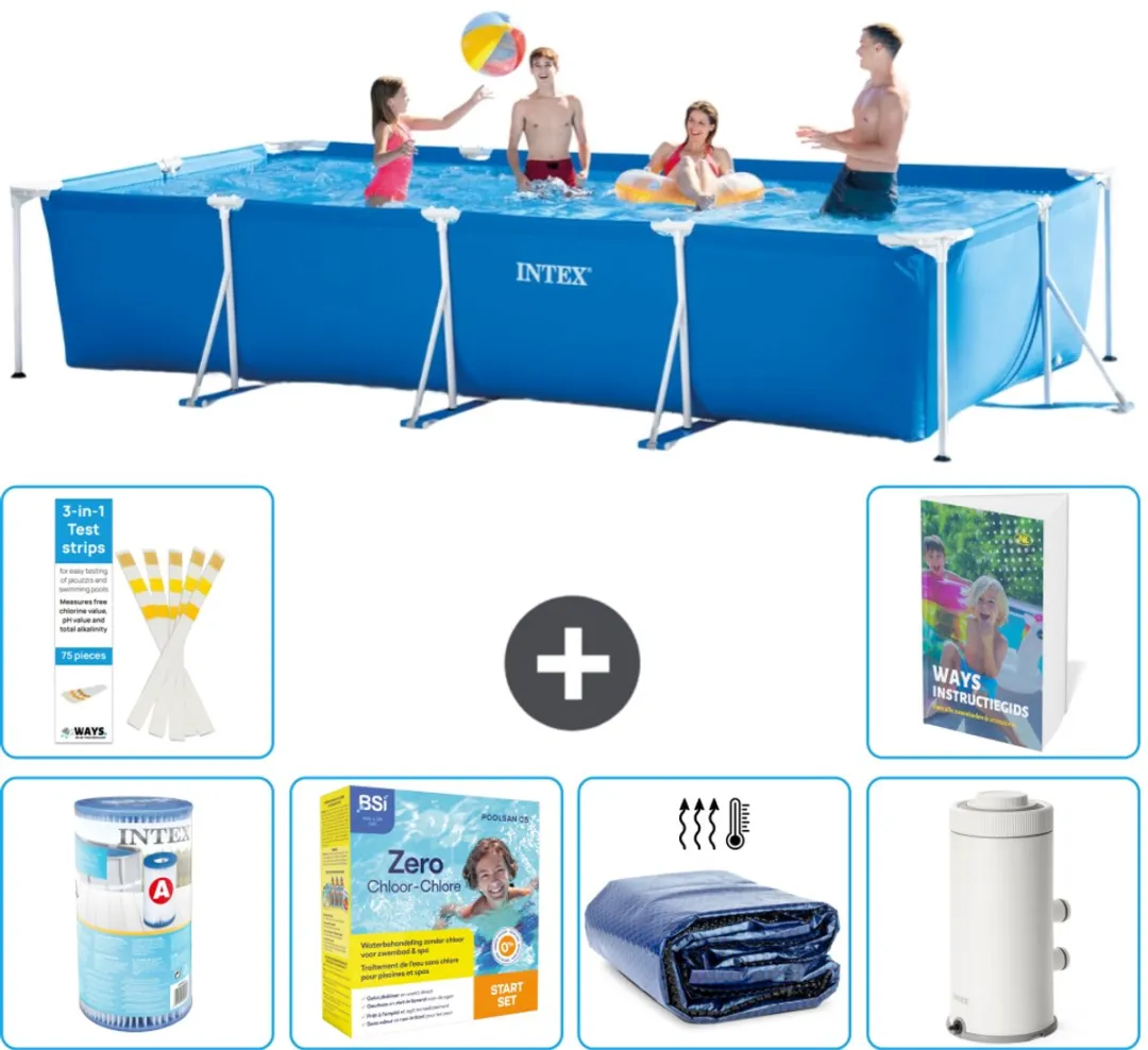 Intex Rechthoekig Frame Zwembad 450x220cm - Blauw - 7-delig