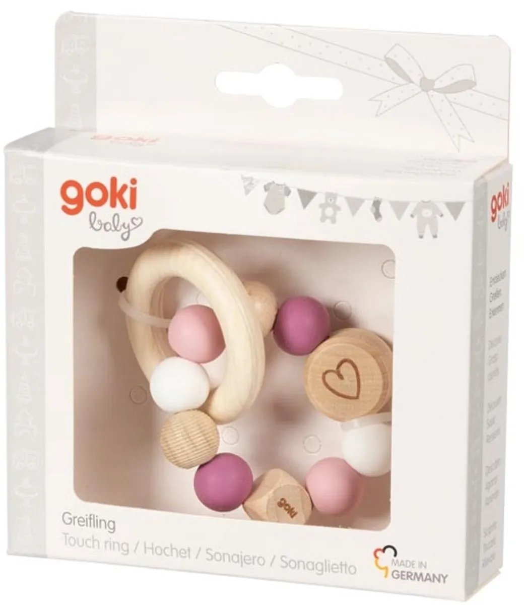 Goki Baby Bijtring Hart Roos - Hout & Silicone Ø9cm - afbeelding 2 van 2