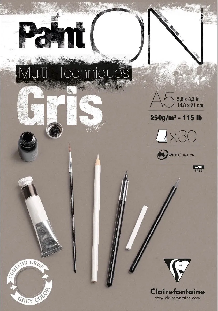 Clairefontaine Mixed Media Blok Grijs A5