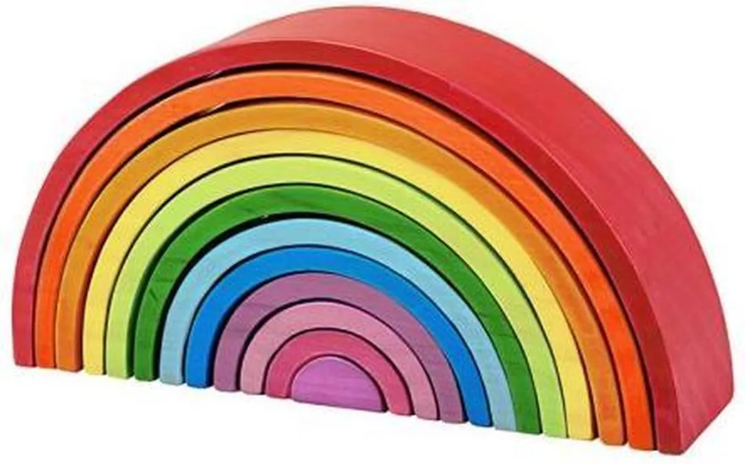 BIGJIGS Houten Regenboog Stapelpuzzel - 12 Stuks - Meerkleurig