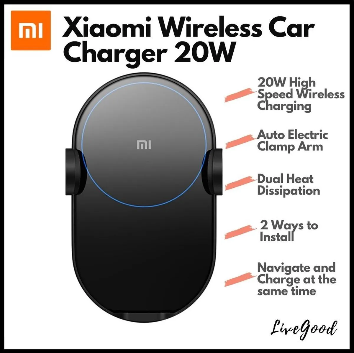 Xiaomi Mi 20W Draadloze Autolader - Zwart