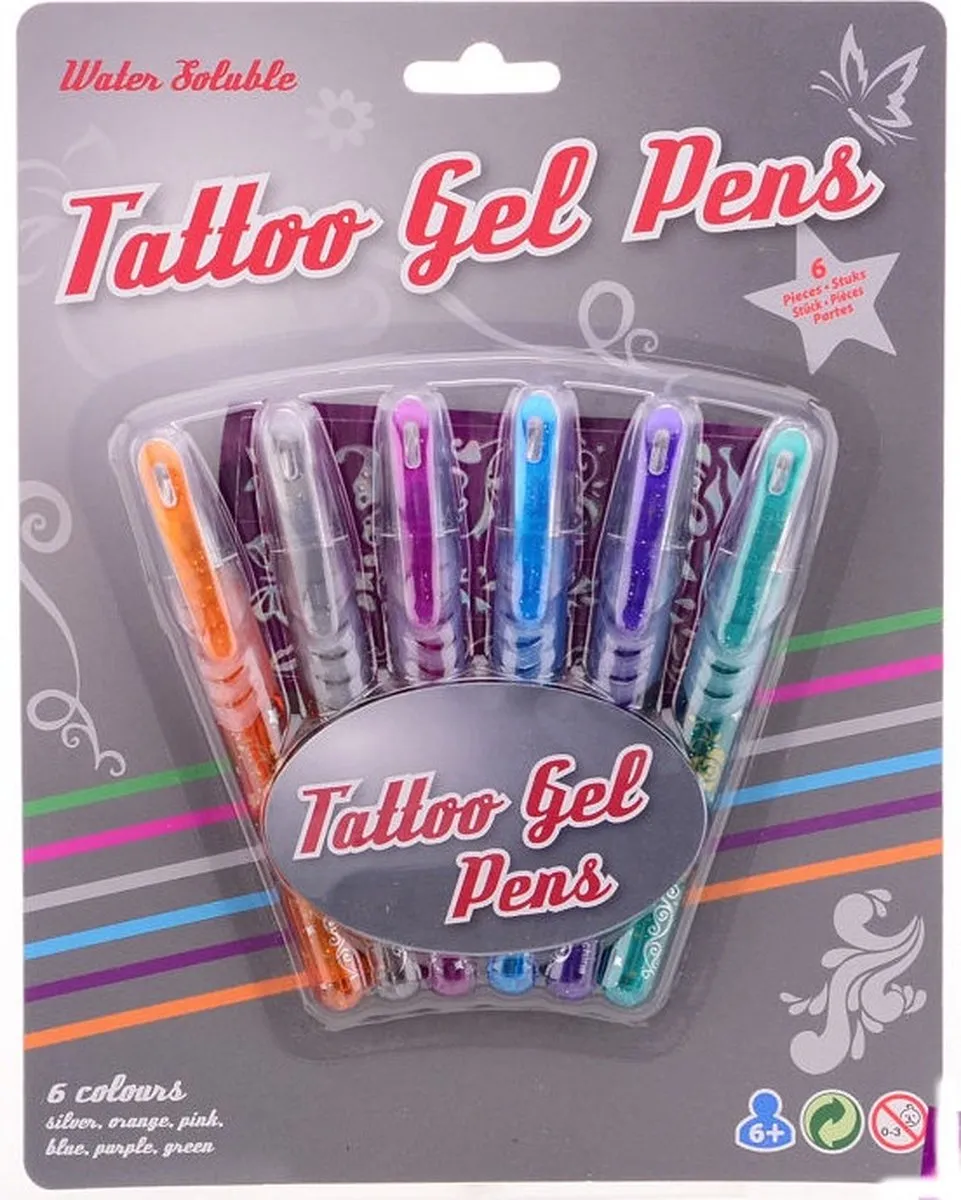 Johntoy Tattoopen Set 6-delig - Multicolor