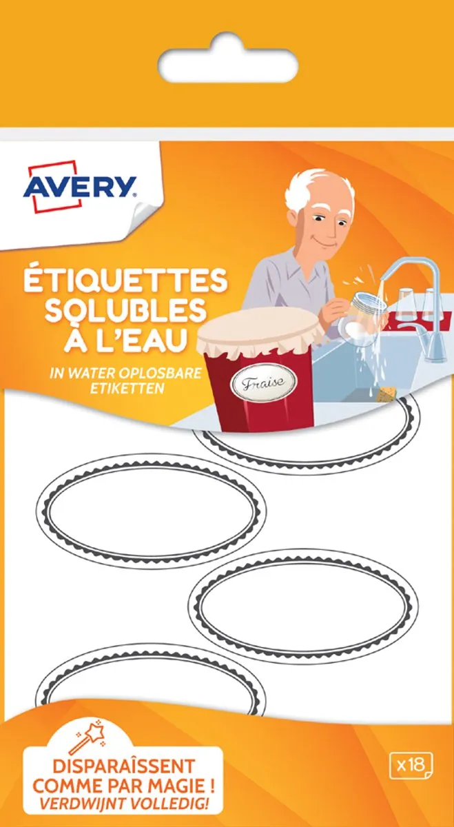 Avery Family Ovale Oplosbare Etiketten 5x3cm - 18 Stuks