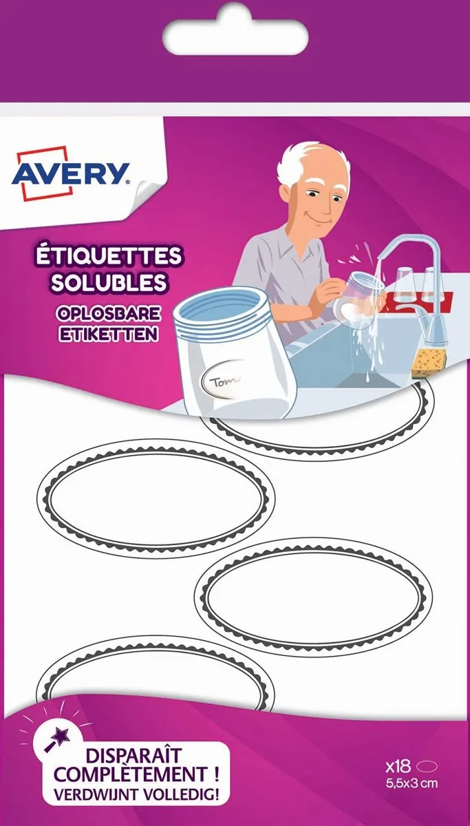 Avery Family Ovale Oplosbare Etiketten 5x3cm
