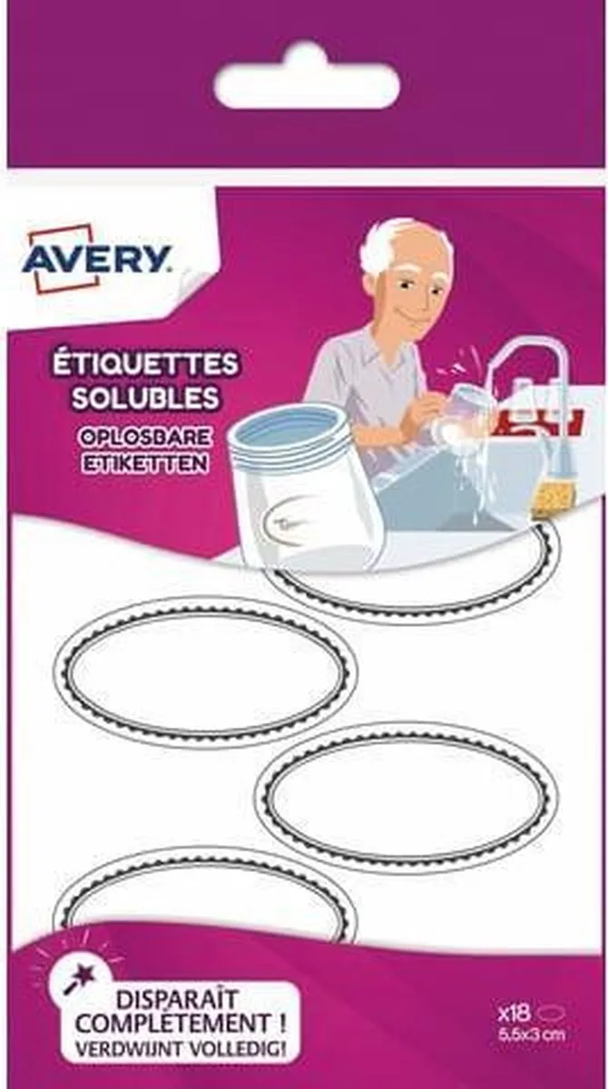 Avery Family Ovale Oplosbare Etiketten 5x3cm - 18 Stuks - afbeelding 6 van 6
