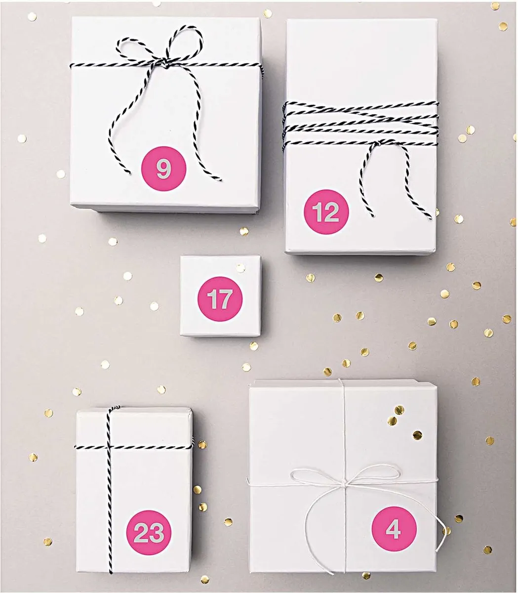 Rico Design Paper Poetry Adventskalender Stickers - 24 Stuks - Donkerroze