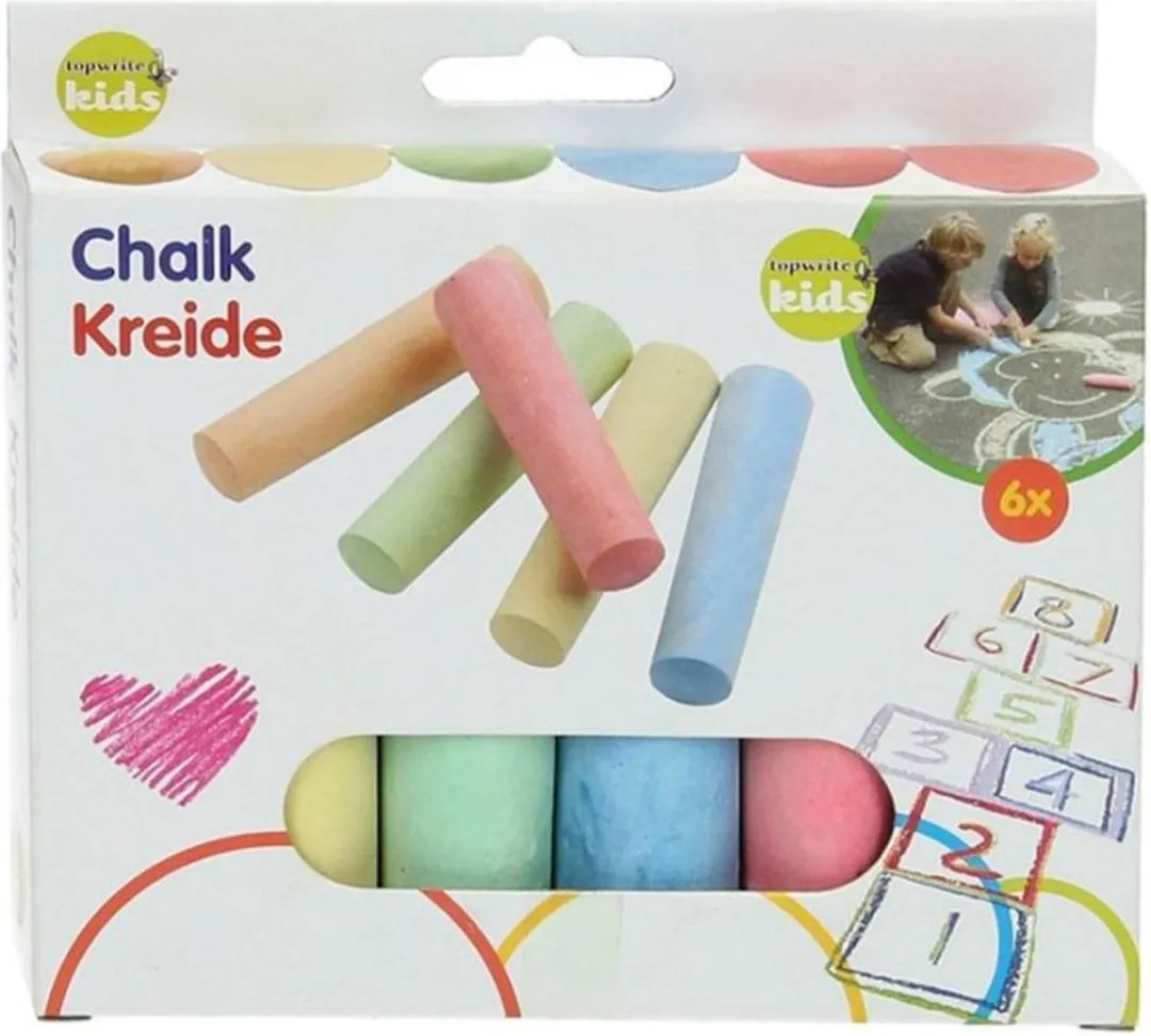 Eddy Toys Topwrite Stoepkrijt Set 6 Stuks - Blauw/Geel/ Groen/ Oranje/ Roze