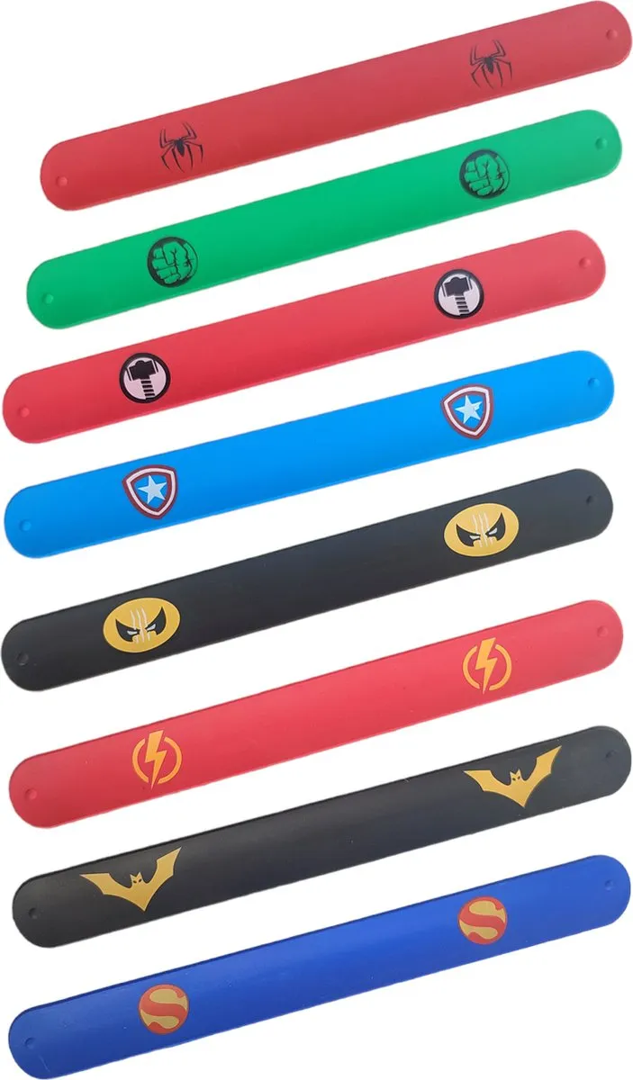 Jobber Toys Siliconen Superhelden Armbanden - 8 Stuks - Rood/Blauw/ Groen/Zwart