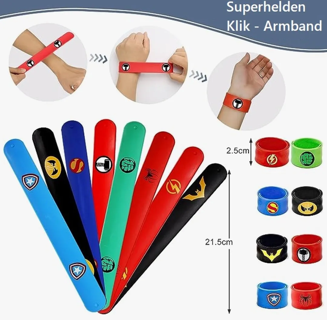 Jobber Toys Siliconen Superhelden Armbanden - 8 Stuks - Rood/Blauw/ Groen/Zwart