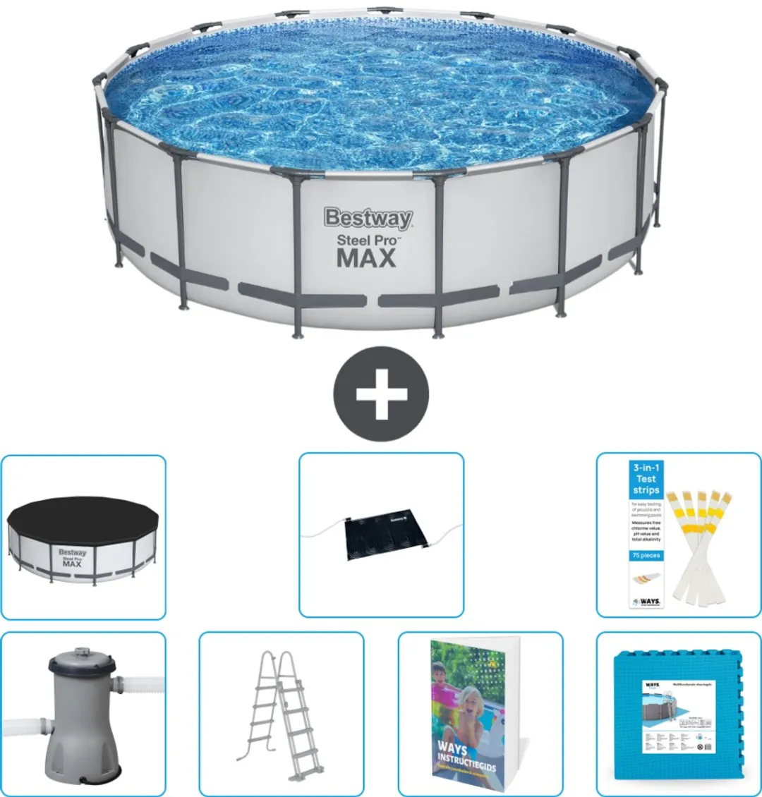 Bestway Steel Pro MAX Zwembad 457x122cm - Grijs - 8-delig
