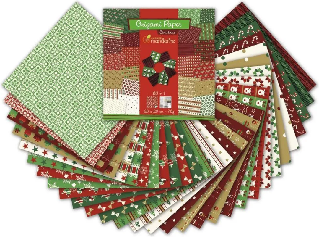 Clairefontaine Origami Papier Christmas - 60 Vel 70g 20x20cm - 10 Kleuren