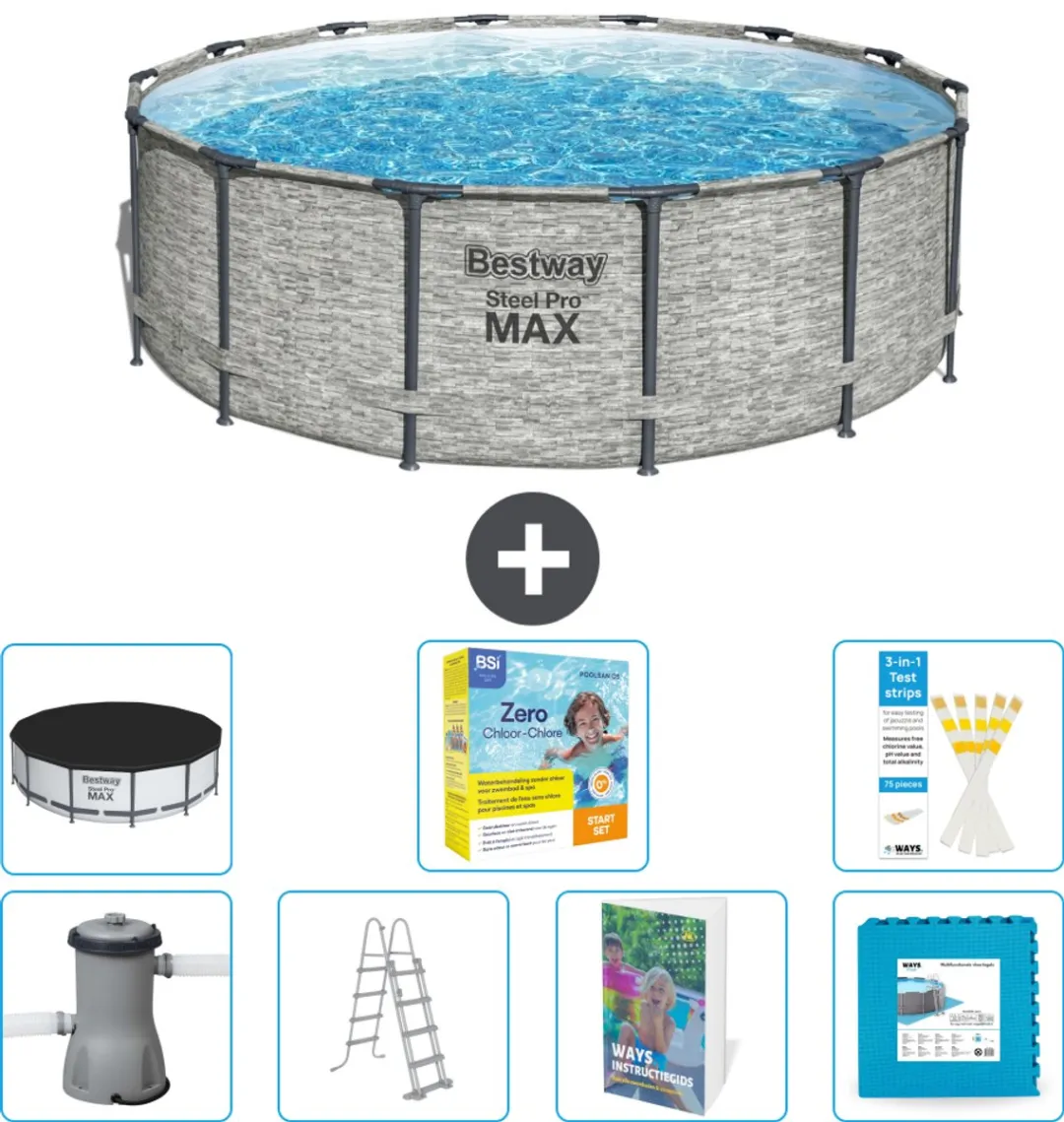 Bestway Steel Pro MAX Zwembad 427x122cm - 15.232L - Grijs