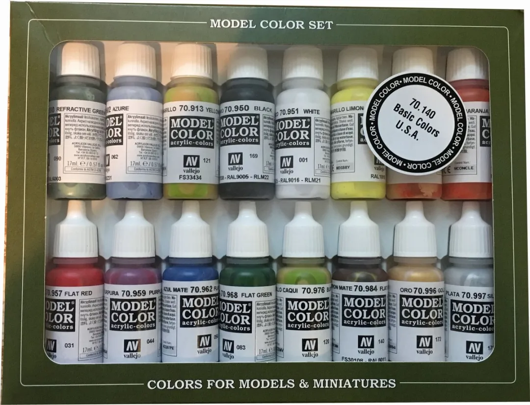 Vallejo Model Color Acrylverfset 16x17ml - Basic Colors USA