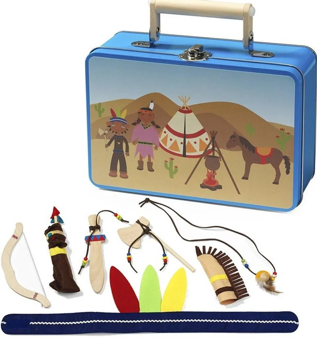 Simply For Kids Tinnen Indianen Koffertje Blauw