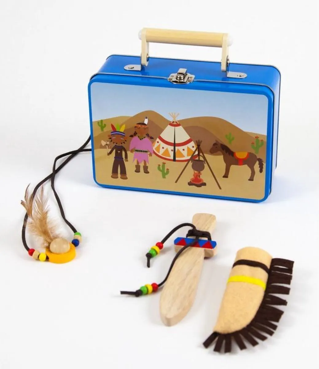 Simply For Kids Tinnen Indianen Koffertje Blauw