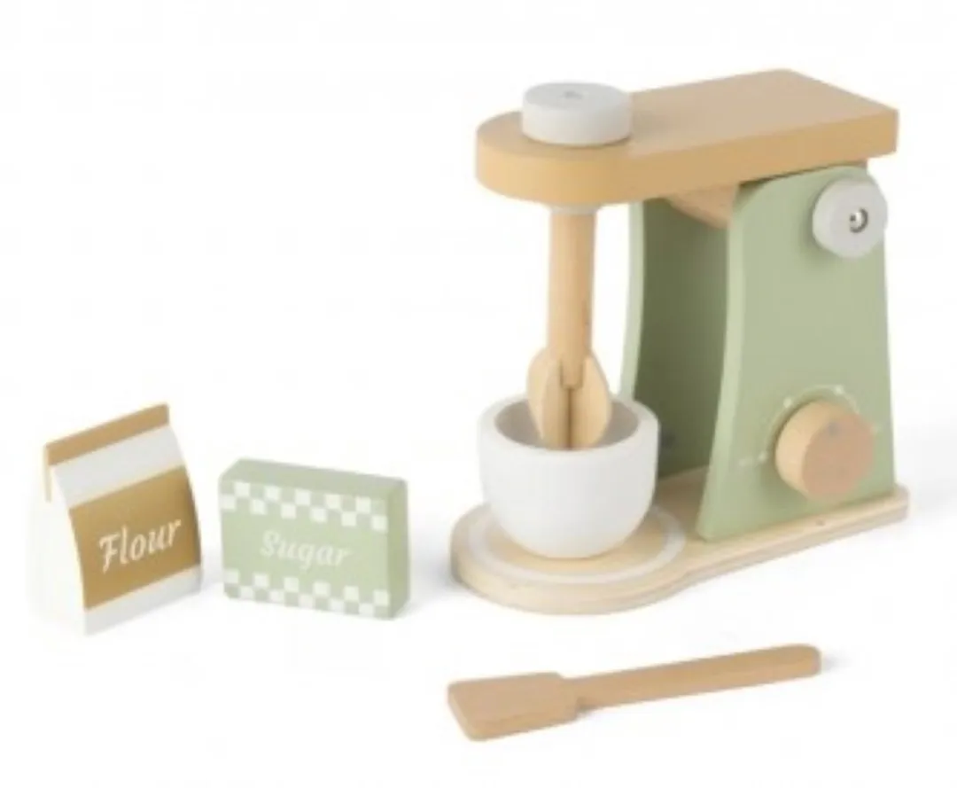 Dantoy BIO Houten Mixer 5-delig - Beige/Groen/Wit