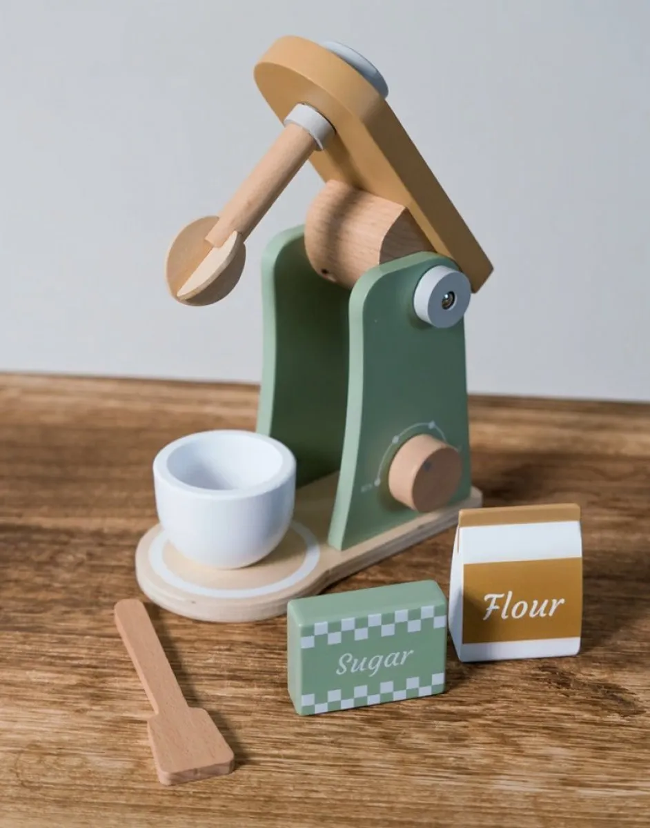 Dantoy BIO Houten Mixer 5-delig - Beige/Groen/Wit