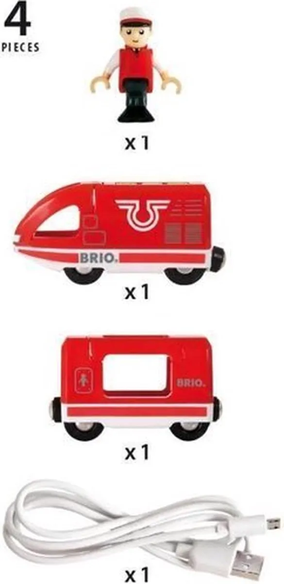 BRIO Oplaadbare Passagierstrein Rood - 7 Stuks