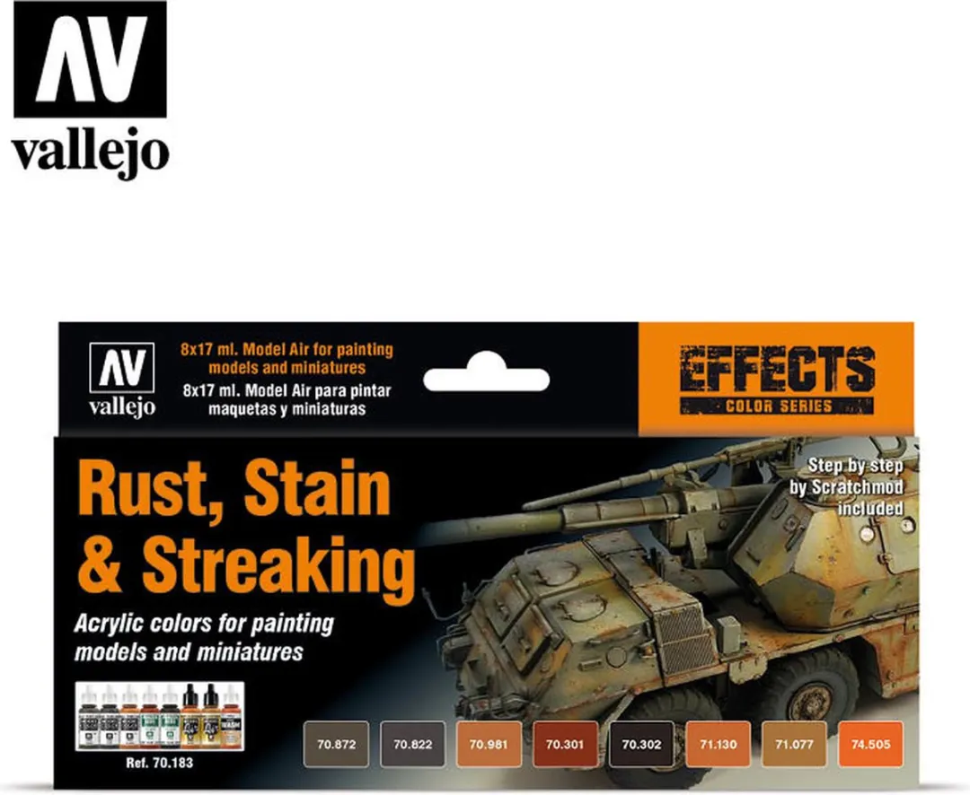 Vallejo Model Color Rust Stain & Streaking Verfset - 8x17ml