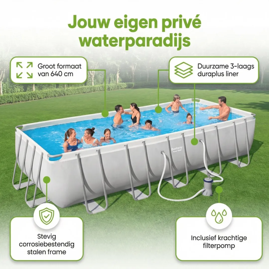 Bestway Power Steel Zwembad 640x274x132cm - 19.281L - Grijs