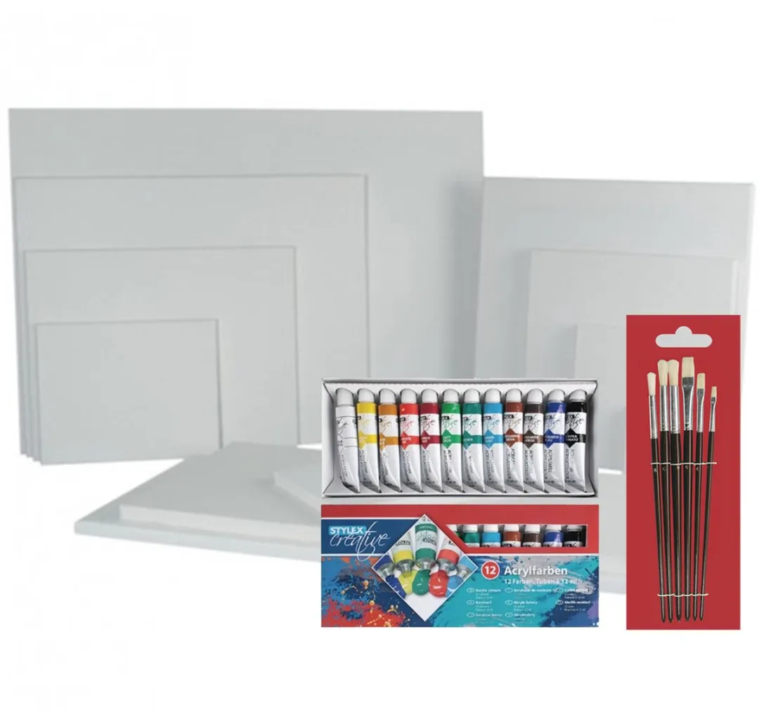 Rayher Schildersdoek 30x30cm met Acrylverfset 12 Tubes & Penselen
