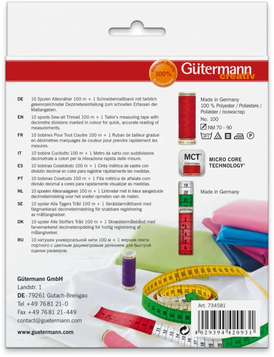 Gutermann Naaigarenset 10x100m - 10 Kleuren Wit