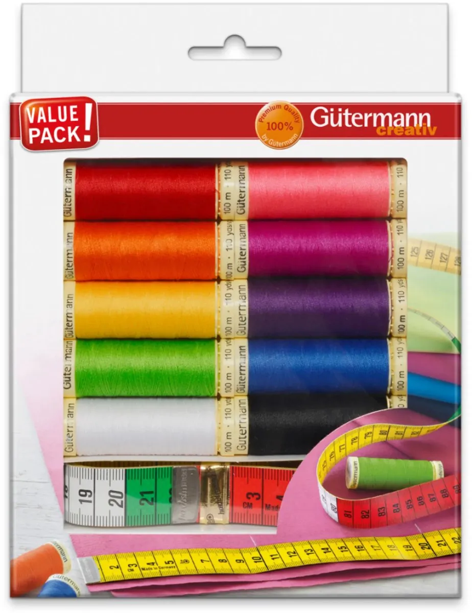 Gutermann Naaigarenset 10x100m - 10 Kleuren Wit