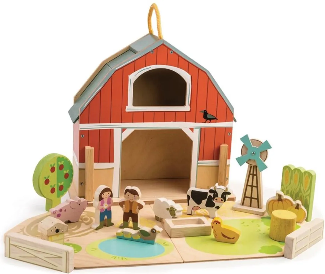 Tender Toys Junior Boerderij Speelset 18-delig - 7 Meubels, 2 Poppen - Multicolor