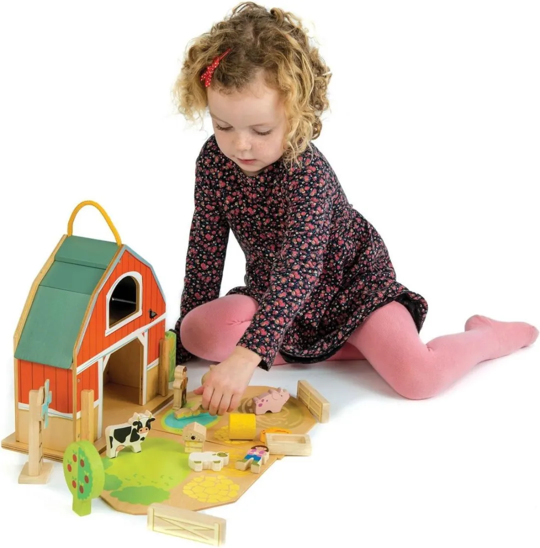 Tender Toys Junior Boerderij Speelset 18-delig - 7 Meubels, 2 Poppen - Multicolor