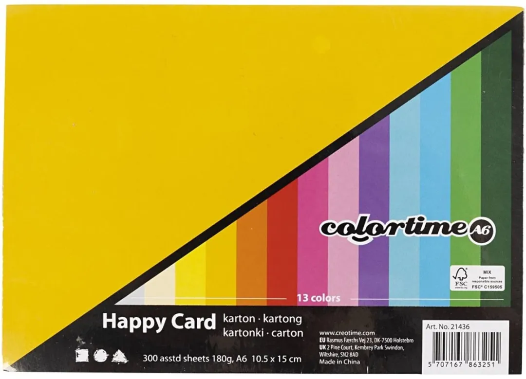 Colortime Happy Karton A6 10,5x15cm - 300 Stuks - 13 Kleuren
