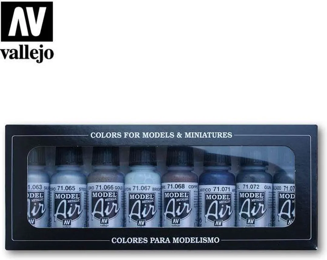 Vallejo Hobbyverf Acrylverf - 71176 Metallic Colors - Model Air - Acryl Set Verf set - 8x 17 ml