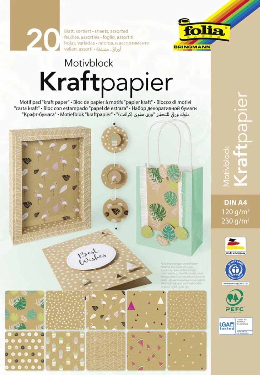 Folia Motiefblok Kraftpapier DIN A4