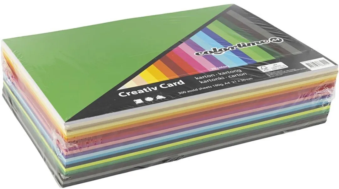 Colortime Gekleurd Karton A4 180gr - 300 Vellen Multicolor