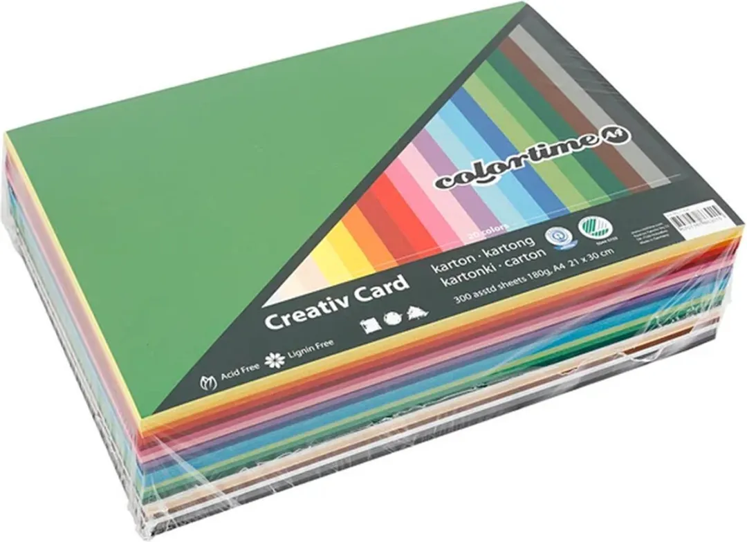 Colortime Gekleurd Karton A4 180gr - 300 Vellen Multicolor