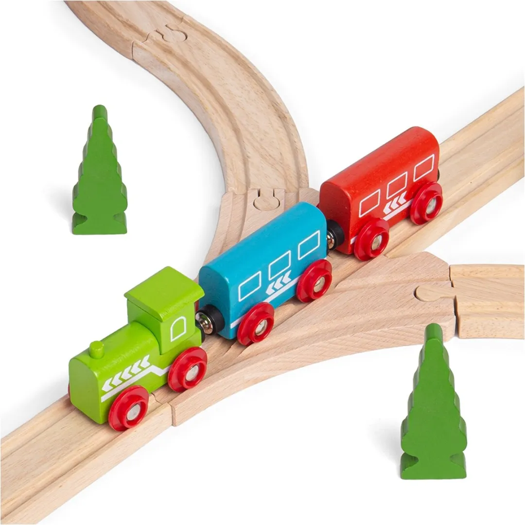 BigJigs Driewegen Splitsing 2 Stuks - Houten Treinrails - Meerdere Kleuren