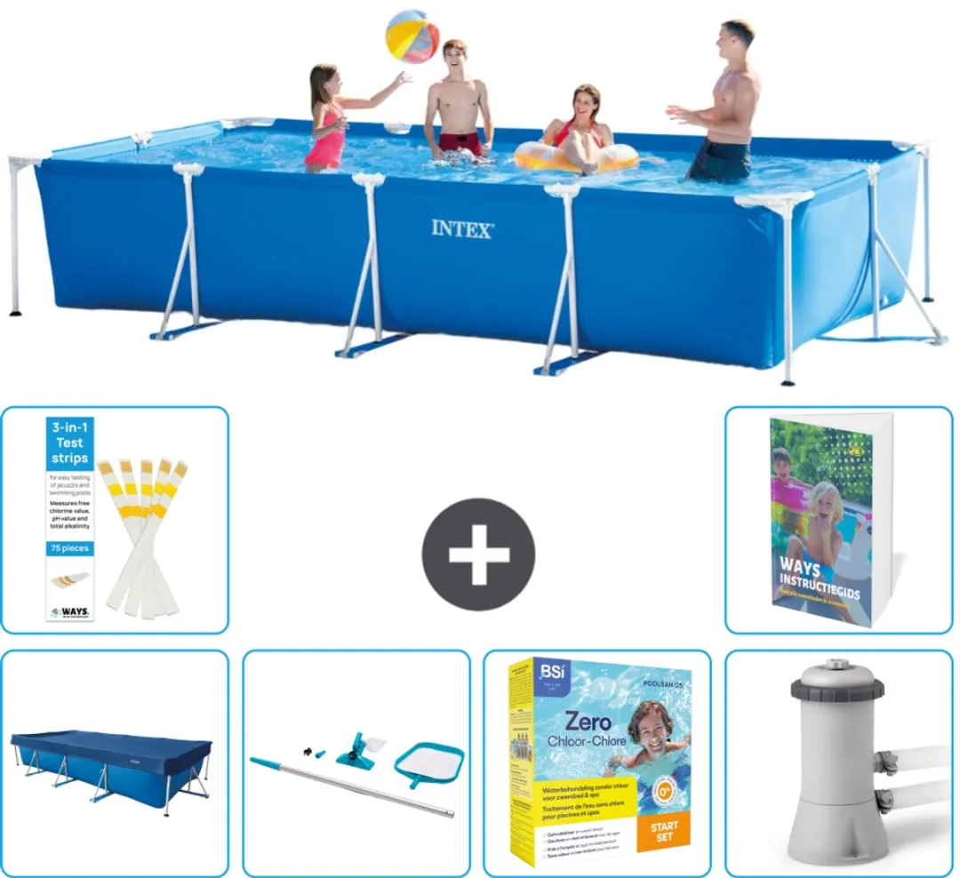 Intex Rechthoekig Frame Zwembad 450x220x84cm - Blauw - 7-delig
