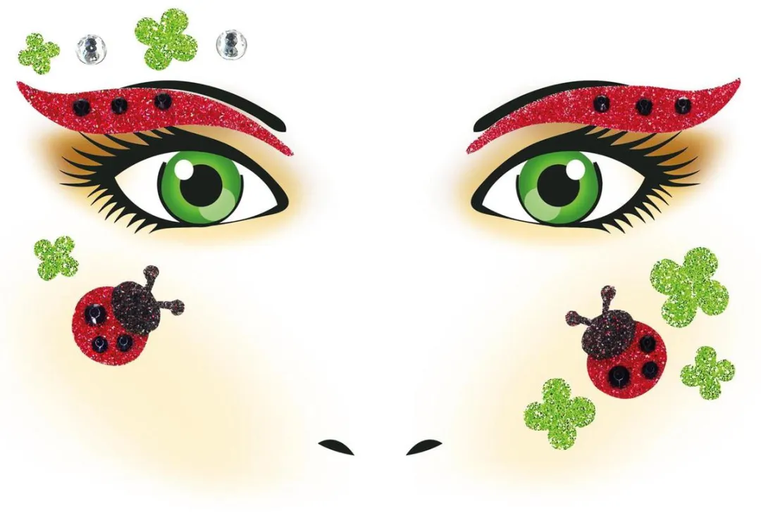 Herma Face Art Glitter Sticker Lieveheersbeestje - Rood/Zwart/ Groen/Zirkonia