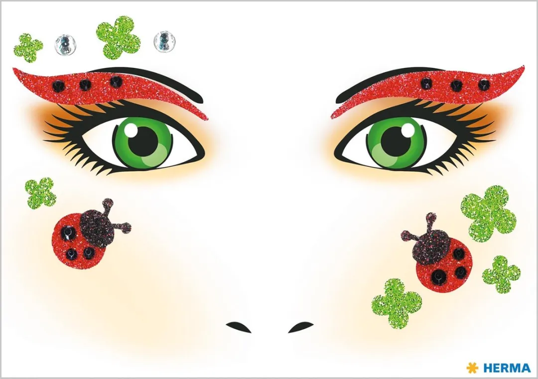 Herma Face Art Glitter Sticker Lieveheersbeestje - Rood/Zwart/ Groen/Zirkonia